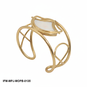 Brazalete de Latón con Incrustaciones de Nácar Blanco, Brazalete Geométrico con Incrustaciones de Concha, Joyería Boho Chic para Mujer - Product Image 1