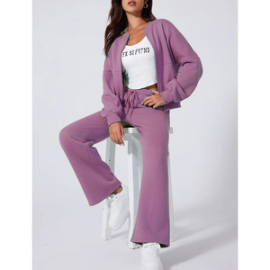 Automne et hiver veste haut court pantalon ensemble haut court femmes Fitness survêtement ensemble chaud à capuche et pantalons de survêtement vêtements de sport facile - Product Image 3