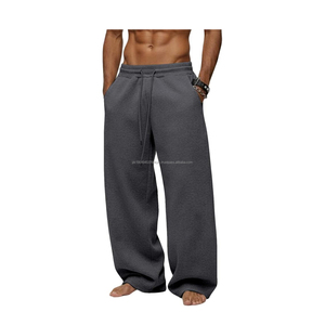 Pantalones de chándal holgados para hombre, de forro polar grueso, de pierna ancha con cordón, joggers casuales para descansar con bolsillos - Product Image 1