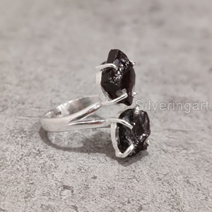 Joyería de piedra en bruto Anillo de mujer Granate natural Piedra preciosa cruda Enero Piedra natal Joyería de piedra doble Anillo de plata esterlina 925 - Product Image 2