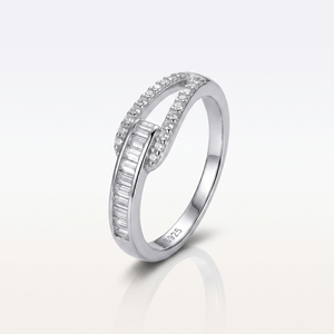 Bague de fiançailles SHREYA DIAM moderne géométrique en zircon, argent 925 plaqué or rose, sertissage pavé, taille émeraude, pour femme - Product Image 3