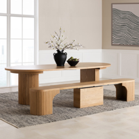 Table transformable avec chaises et banc extensible, ensemble de salle à manger extensible 6 pièces en chêne scandinave
