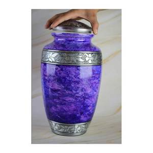 Urna grande de alta calidad color púrpura cristiano con diseño de flores Urne Funeralize Adulte Urna de aluminio para urna Cristiana Familiar - Product Image 1