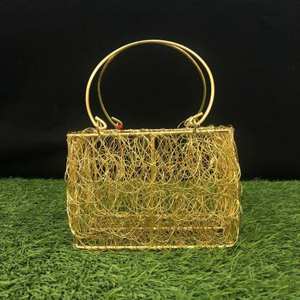 AK Brass Hand Bag Shape <b>Metal</b> Wire <b>Basket</b> With Handle In Gold Finished Large <b>Basket</b> For Kitchenware / Tableware Accents - Product Image 1