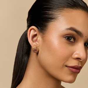 Vintage <b>Silver</b> Temple Earrings 188154 Trendy Stainless Steel Flower <b>Stud</b> & Hoop Bezel Setting for Wedding Religious Occasions - Product Image 3