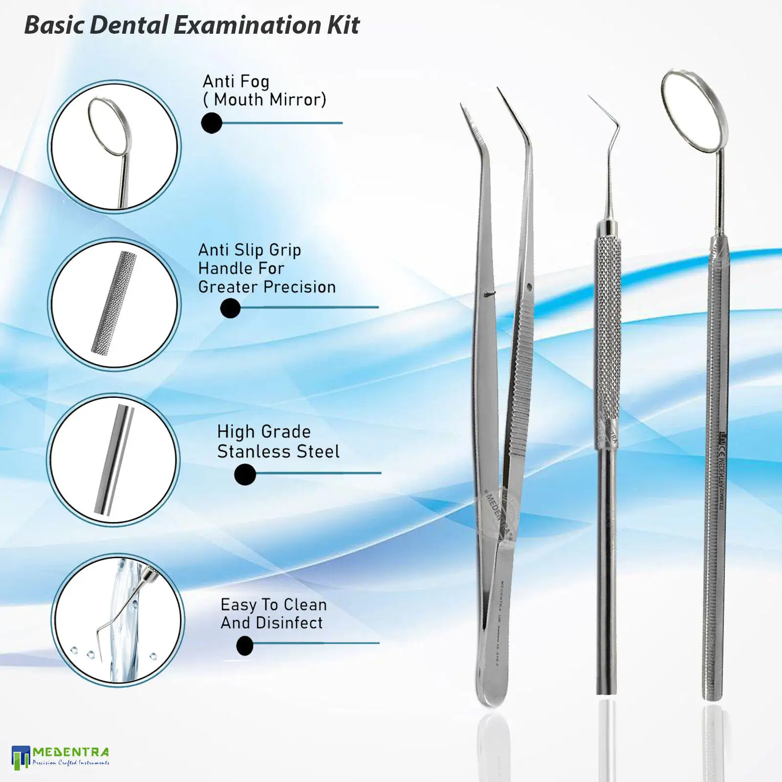 Professional Grade Dental Tools Dentists Mouth Mirror Dental Probe Stainless Steel Tweezer Dental Basic Examination Kit 3Pcs