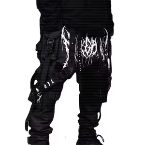 Pantalones Jogger Cargo Negros para Hombre, con Múltiples Bolsillos, Cordón Ajustable, Cintura Alta, Estilo Workwear, Invierno, Casual, Lisos, con Botones - Product Image 4