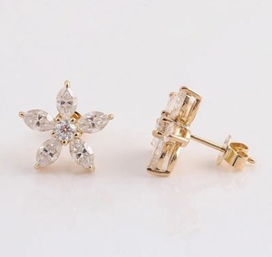 925 argent Sterling forme de fleur pousser Style boucle d'oreille Marquise coupe Moissanite goujon mariage boucle d'oreille concepteur - Product Image 1