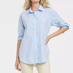 เสื้อเชิ้ตผู้หญิงทรงปกติ สไตล์ลำลอง ผ้าถัก สีขาว ผ้าฝ้าย 100% แขนยาว ติดกระดุม สำหรับผู้หญิง - Product Image 3