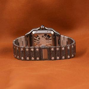 Montre chronographe pour homme en acier inoxydable plaqué or jaune avec quartz en diamant noir moissanite serti de pierres précieuses personnalisée de luxe - Product Image 4