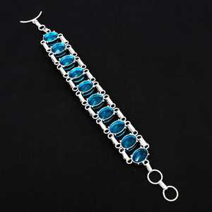 กำไลข้อมือพลอยบุษราคัมสีฟ้า925เงินสเตอร์ลิงสร้อยข้อมือปรับได้สร้อยข้อมือเงินอัญมณีรูปวงรีของขวัญสำหรับเธอ/ผู้ชาย - Product Image 3