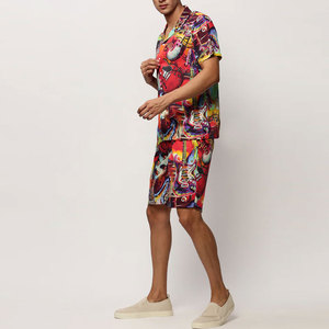 Ensemble de shorts d'été respirants légers pour hommes meilleur Style nouvel Article chemise à col montant tissu éponge Service OEM motif solide - Product Image 2