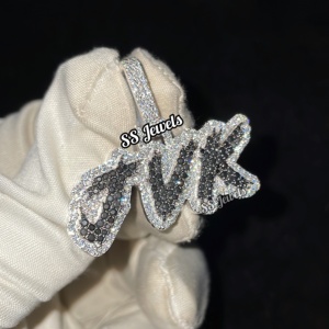 925ฮิปฮอปผู้ชายสีเงินเย็นที่กำหนดชื่อเริ่มต้นสร้อยคอส่วนตัวจี้เพชรสีดำ VVS Moissanite ของขวัญโรเดียม - Product Image 6