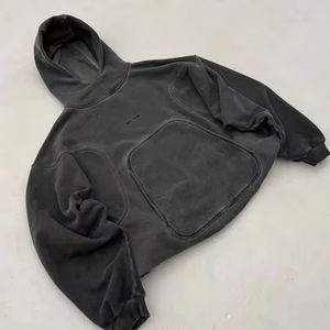 Sudadera con capucha de gran tamaño para hombre Parejas Sudaderas con capucha de peso pesado Vintage Acid Wash Cotton Fleece Street Sudaderas con capucha térmicas - Product Image 1