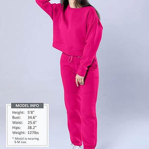 Custom Two-<b>Piece</b> Women's Winter Tracksuit Solid Color Crop Top <b>Hoodie</b> and Joggers Set with Short Length Tops - Product Image 5