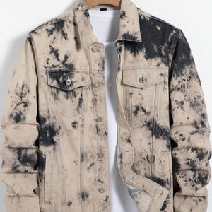Veste en jean tie-dye pour homme, col montant, couleur/logo personnalisable, à capuche, respirante, séchage rapide, haute qualité, vestes d'extérieur pour homme - Product Image 1