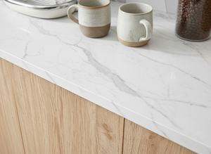 Mueble de Cocina Moderno de Madera de Roble, Aglomerado de 120L, Aparador, Alacena con Tapa de Mármol Blanco y Cajón - Product Image 3