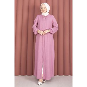 Abaya hijab rose à fermeture éclair intégrale pour femmes, manteau trench tendance - Product Image 4