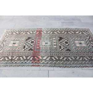 Turkish Vintage Rug, 3.7x7.4 ft Rug, <b>Brown</b> Polka dot <b>Wool</b> Rug - Product Image 4