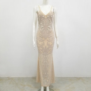 Vestido Maxi de Satén Sexy para Mujer, Estilo Tubo, Cuello en V, Sin Mangas, Espalda Descubierta, con Cuentas, Cintura Natural, Spandex/Poliéster - Product Image 3