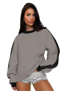 Noir Couleur Ras Du Cou Coton Pull Surdimensionné Personnalisé Brodé Femmes Sweat Plaine Ras Du Cou Sweat Femmes Du Pakistan - Product Image 3