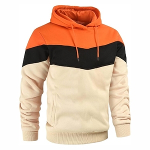 Sweat-shirt à capuche color block orange et crème pour homme, motif chevron, pull urbain orange vif - Product Image 4