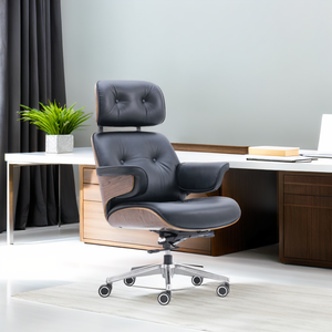 Contemporary Office <b>Chair</b> Curved Wood <b>Shell</b> Modern Genuine Leather Upholstered Lift <b>Chair</b> Design Adjustable Height Foam Fabric - Product Image 4