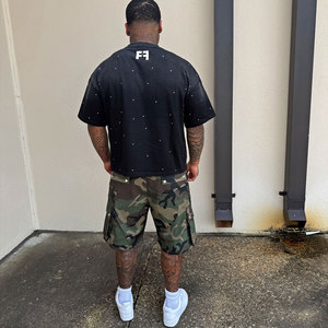 T-shirts décontractés d'été personnalisés et ensemble de shorts cargo à la mode chemises et shorts cargo élégants en strass ensemble 2 pièces pour hommes - Product Image 3