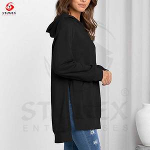 เสื้อยืดคอกลมทรงหลวมไซส์ใหญ่พิเศษสำหรับผู้หญิงเสื้อยืดผ่าข้างสีทึบพิมพ์โลโก้ตามสั่ง - Product Image 5
