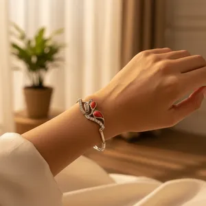 Bracelet en argent avec charme corail pour femmes, plaqué rhodium, tendance religieuse, bracelets en cuivre et en laiton, élégant, classique, cadeau religieux en argent - Product Image 3
