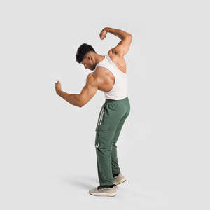 Stride Stripe <b>Trousers</b> Casual 100% Cotton <b>Elastic</b> <b>Waist</b> Zippers Decoration XL Size Baggy Pants Green Color Woolen Straight Flat - Product Image 4
