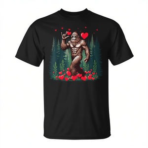 T-shirt Bigfoot Sasquatch Forest Love Hearts per San Valentino, abbigliamento promozionale premium - Product Image 2