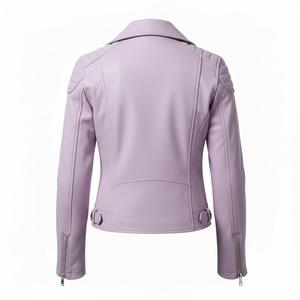 Chaqueta de Motociclista de Cuero Lavanda para Mujer, Personalizada, Venta al por Mayor de Fábrica, Suministro al por Mayor, Chaqueta de Moda Femenina Estilo Motero de Cuero Genuino - Product Image 3