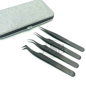 Pince à cils professionnelle noire mate de haute qualité en acier inoxydable, pince à extensions de cils droite et en forme de L pour volume - Product Image 2