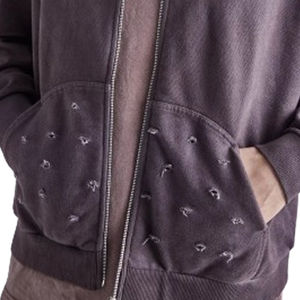 Sudadera con capucha y cremallera desgastada de gran tamaño con diseño elegante único Ropa de calle de alta calidad Sudaderas con cremallera con demanda personalizada Precio bajo - Product Image 5