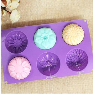 Handmade 6 Round Flower and Wooden Rectangle Silicone <b>Soap</b> <b>Mould</b> Combo Pack Solid Form - Product Image 2