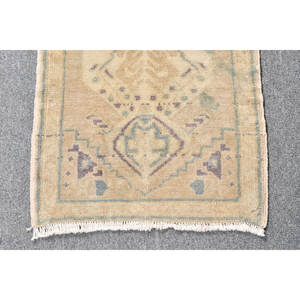 Alfombra de lana turca beige vintage de 1,4x2,7 pies, rectángulo clásico de área grande con patrón abstracto para dormitorio, pasillo, respaldo de látex - Product Image 3