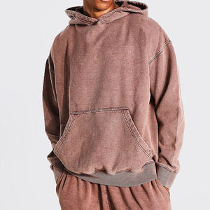Sweat à capuche pour homme à manches longues, coupe oversize, style streetwear, délavé à l'acide, brodé, respirant, avec logo personnalisé, uni, délavé aux pigments, style français - Product Image 1