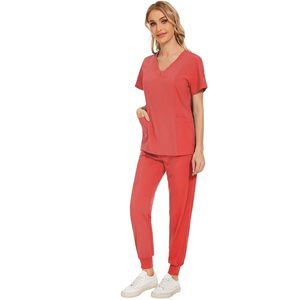 เสื้อยูนิฟอร์มพยาบาลผ้าเจอร์ซีย์ผสมสแปนเด็กซ์ พิมพ์ลายด้านข้าง คอวี แขนสั้น มีกระเป๋าคู่ ด้านข้าง สำหรับพยาบาล - Product Image 6