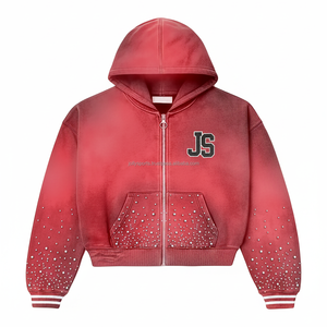 Sweat à capuche d'hiver épais à fermeture éclair polaire lourde 450 GSM sweat à capuche dégradé rouge chaud impression de broderie de logo personnalisé sweats à capuche de base pour femmes - Product Image 1