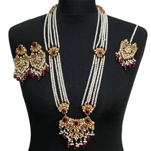 Ensemble de bijoux ethniques indiens pakistanais pour les mariées avec un travail de polki traditionnel et une esthétique royale - Product Image 5