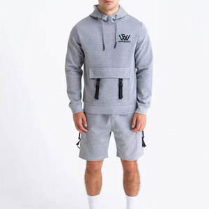 Durable diseño personalizado hombres sudaderas con capucha conjunto corto Color sólido nueva llegada sudaderas con capucha conjunto corto para hombres - Product Image 1