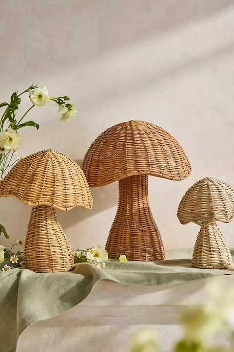 Size Variant Rattan Mushroom Decor Items Soft Bamboo Toy Big and Small Sizes