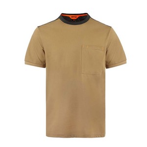 T-shirt à manches courtes pour homme en coton 100% avec poche poitrine, bordure contrastée, coupe classique, col rond, couleur unie - Product Image 4