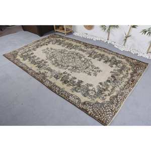 พรมขนสัตว์สีเบจสีน้ำตาลแบบดั้งเดิม9ft 5.3 x แนววินเทจแบบเย็บปะต่อตุรกีสำหรับตกแต่งห้องนั่งเล่นวัยรุ่นห้องโถงยางสี่เหลี่ยม - Product Image 2