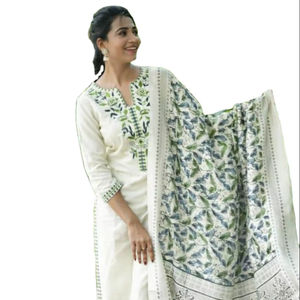 Conjunto de Kurti Tradicional de Algodón Khadi de Primera Calidad, Listo para Usar, con Hermosos Bordados, Disponible en Tallas Grandes y en Varios Colores - Product Image 1