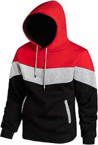 Sweat à capuche à manches longues pour hommes, sweat-shirt britannique avec poche, patchwork de blocs de couleurs brodés, polaire teinte unie pour l'hiver - Product Image 3