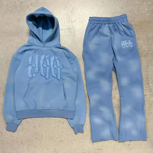 Conjunto de Sudadera con Capucha y Pantalones Deportivos Ajustados para Hombre, Tejidos en Punto para Otoño, con Diseño 3D y Efecto Desgastado por el Sol - Product Image 4