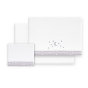 Juego de 3 Sábanas para Bebé Modelo Luna Estrellas, Tejido de Coral Polar, Ropa de Cama de Lujo para Cuna, Fundas de Almohada y Edredón para Bebé - Product Image 1