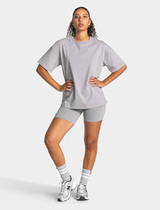 T-shirt pour femme à col rond, coupe ample, gris clair, personnalisé, très demandé, respirant, en coton mélangé, vêtements décontractés pour femme - Product Image 3